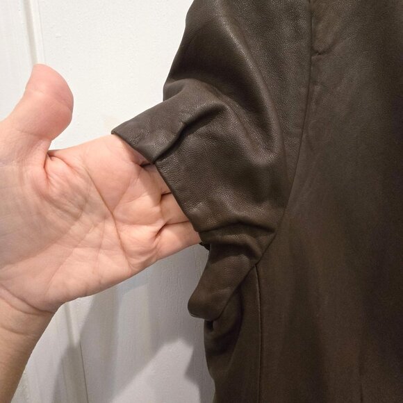 BCBGMAXAZRIA Women's Brown Leather Short Sleeve Tailored Blazer Jacket Large - Picture 4 of 14